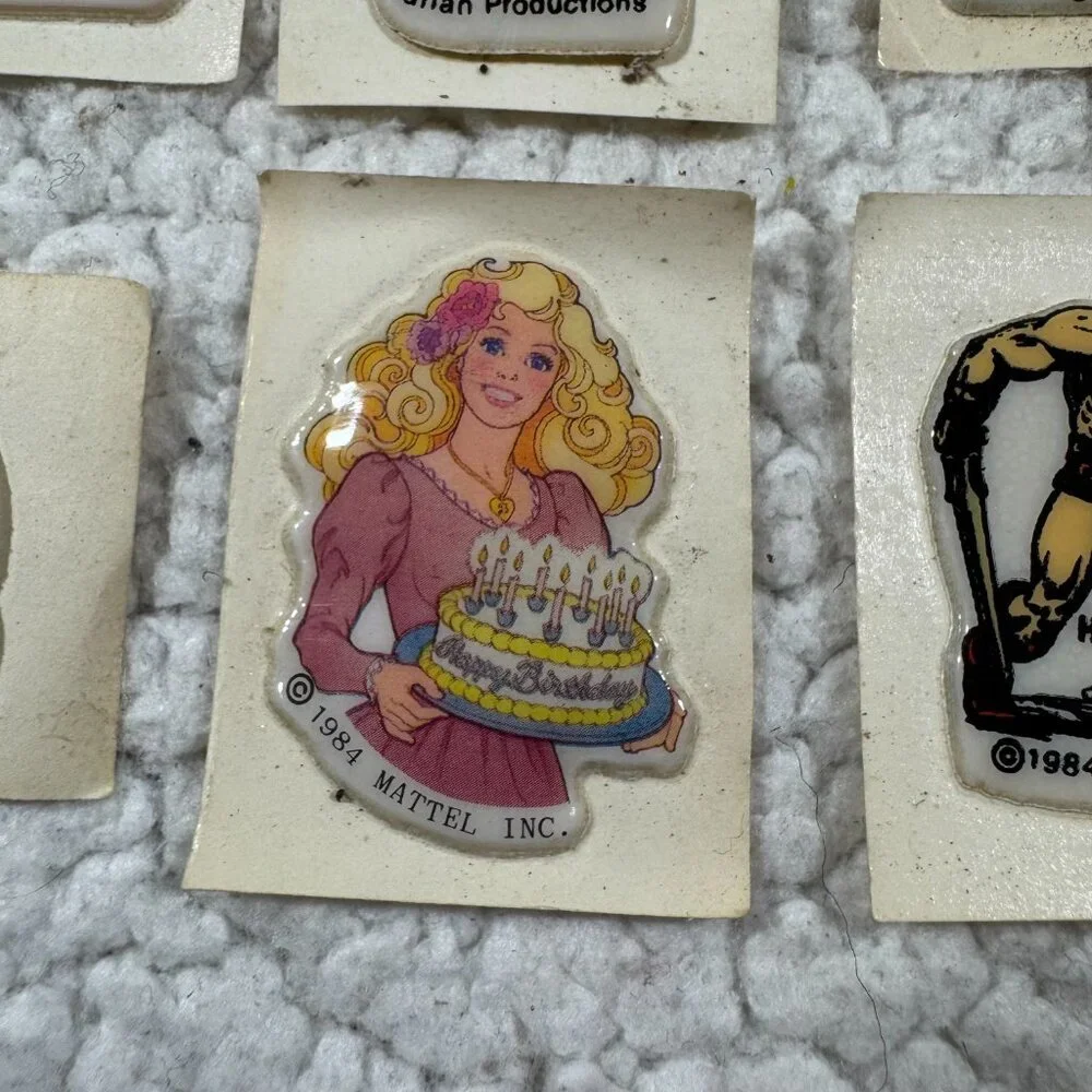 Vtg 35 Puffy Stickers 1984 He Man Skeletor Spiderman Barbie Chipmunks Jello Pops
